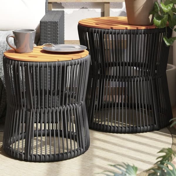 vidaXL haveborde 2 stk. med træplade polyrattan sort