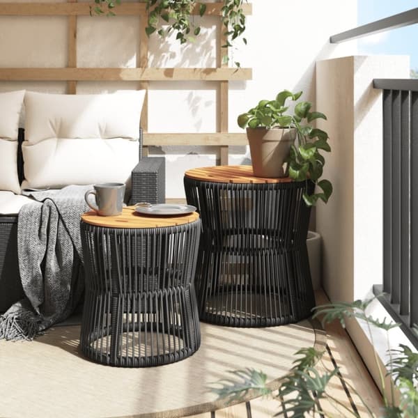 vidaXL haveborde 2 stk. med træplade polyrattan sort