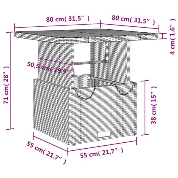 vidaXL havebord 80x80x71 cm polyrattan og akacietræ sort