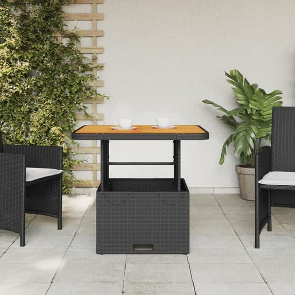 vidaXL havebord 80x80x71 cm polyrattan og akacietræ sort