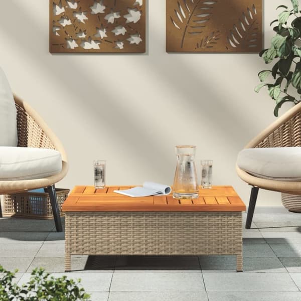 vidaXL havebord 70x70x25 cm rattan og massivt akacietræ beige