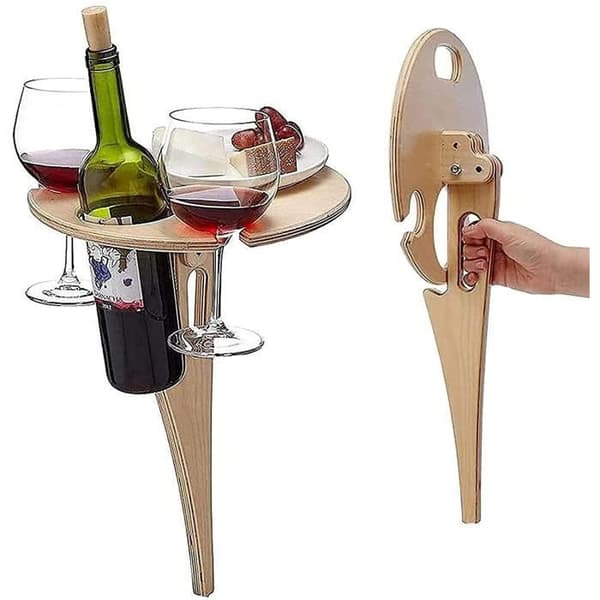 GRTBNH hopfällbart vinbord för picknick, mini bärbart vinställ i trä med glas- och flaskhållare, campingbord d A105