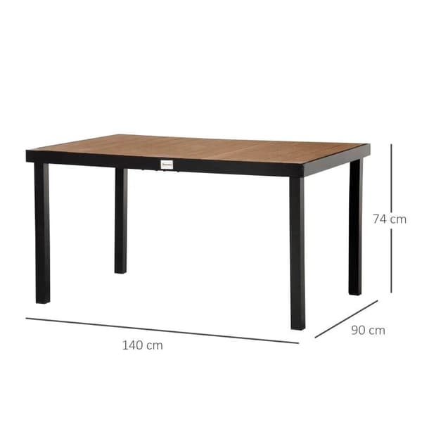 Rootz Outdoor -ruokapöytä - Puutarhapöytä - Suuri ruokapöytä - 6 hengelle - Alumiini/Muovi - Luonnollinen/Musta - 140c mx 90cm x 74cm