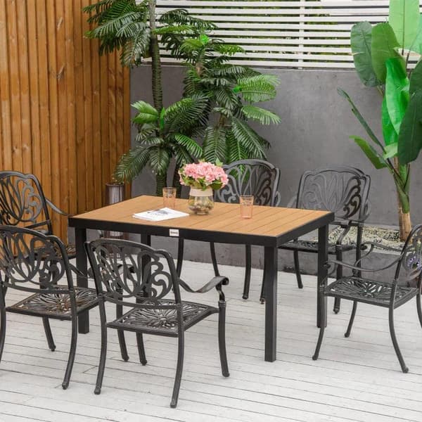 Rootz Outdoor -ruokapöytä - Puutarhapöytä - Suuri ruokapöytä - 6 hengelle - Alumiini/Muovi - Luonnollinen/Musta - 140c mx 90cm x 74cm