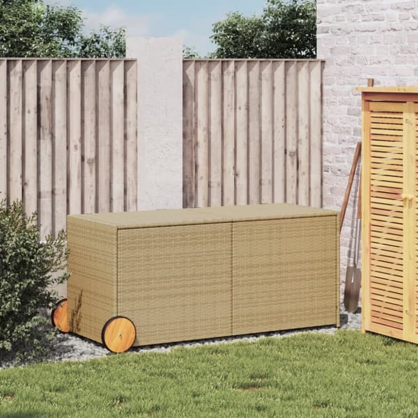 vidaXL opbevaringsboks med hjul 283 l polyrattan beige