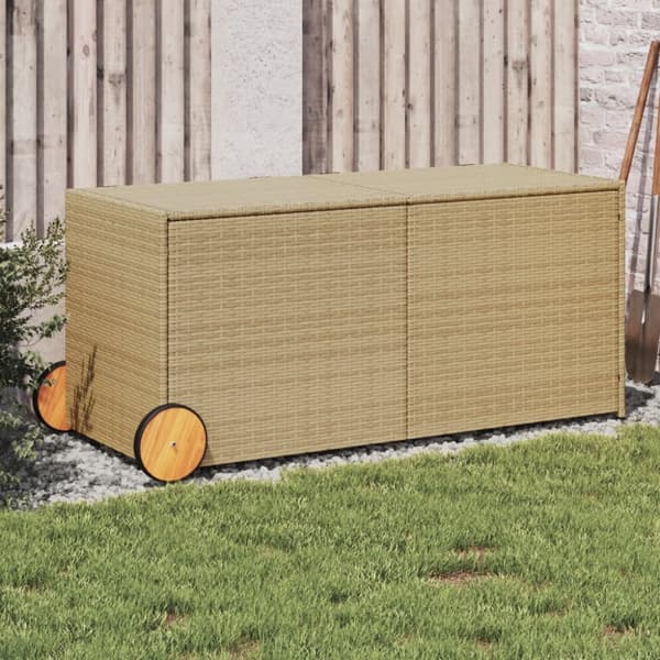 vidaXL opbevaringsboks med hjul 283 l polyrattan beige