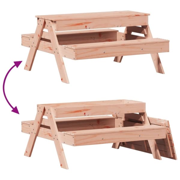 vidaXL Picknickbord med sandlåda för barn massivt douglasträ