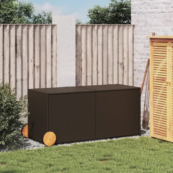vidaXL opbevaringsboks med hjul 283 l polyrattan brun