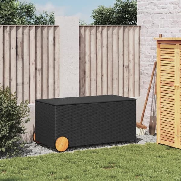 vidaXL opbevaringsboks med hjul 190 l polyrattan sort