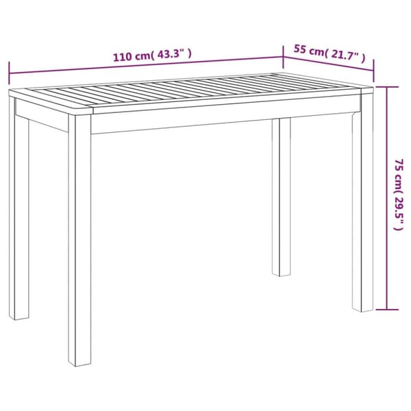 vidaXL Matbord för trädgården 110x55x75 cm massivt akaciaträ