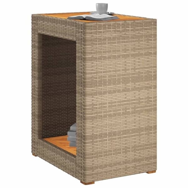 vidaXL Puutarhan sivupöytä puulevyllä beige 60x40x75 cm polyrottinki