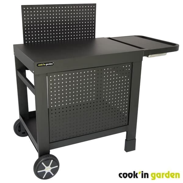 COOK'IN GARDEN REVA 110 PREMIUM vagn - 100 % metall - Arbetsyta (L.108 x B.55 cm) - 1 låg hylla, 1 kjol, 1 stänkstöd