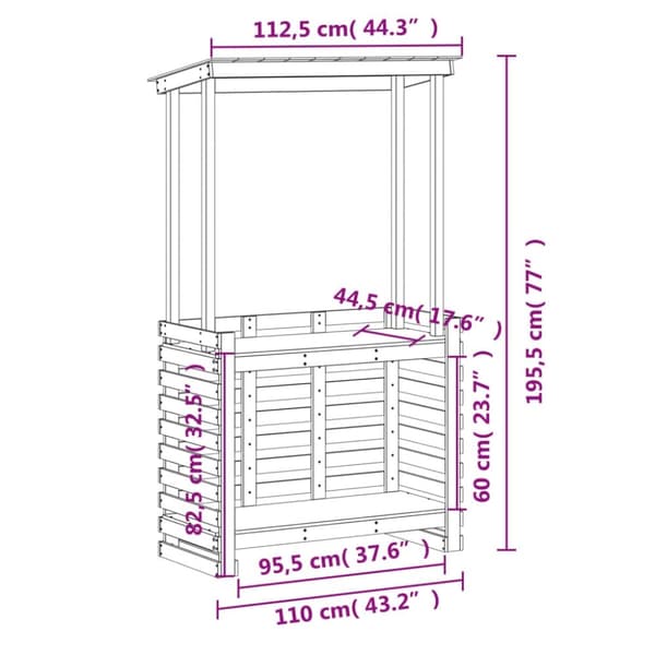 vidaXL Utendørs barbord med tak voksbrun 112,5x57x195,5 cm heltre furu
