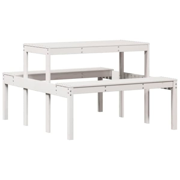 vidaXL Piknikbord hvit 110x134x75 cm heltre furu