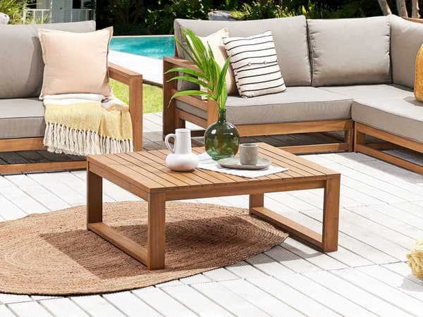 Trädgårdssoffbord Ljust Akaciaträ 90 x 75 cm Utomhus Modern Design Terrass Balkong Uteplats