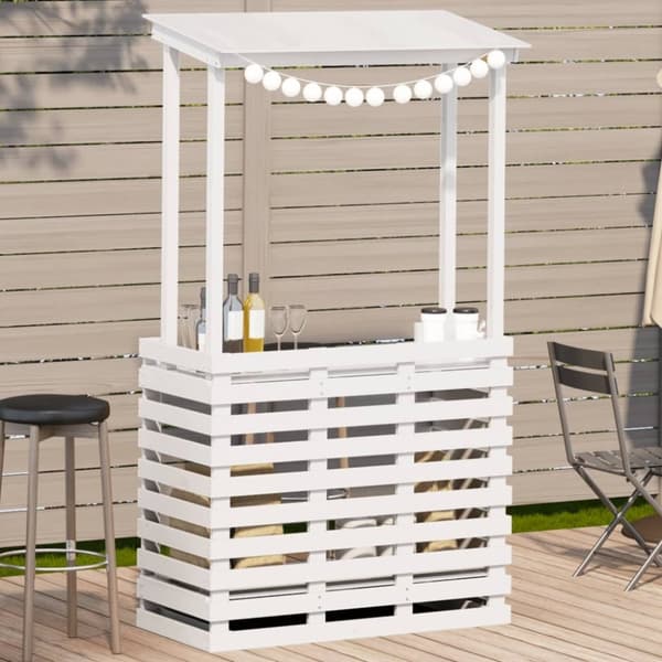 vidaXL Barbord för trädgården med tak vit 112,5x57x195,5cm massivt trä
