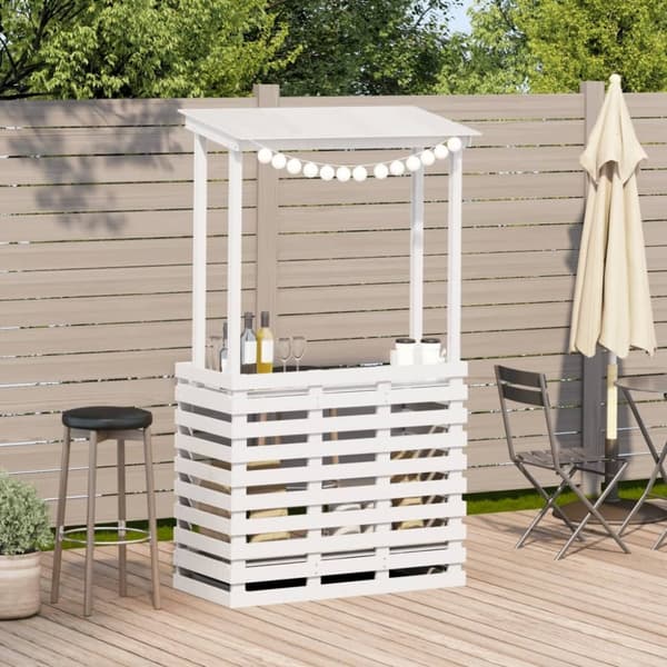 vidaXL Barbord för trädgården med tak vit 112,5x57x195,5cm massivt trä