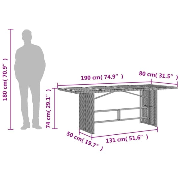 vidaXL havebord med top i akacietræ 190x80x74 cm polyrattan sort