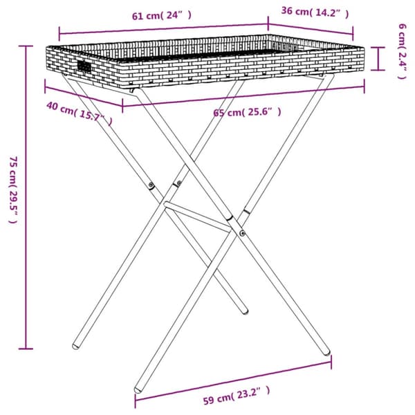 vidaXL bakkebord 65x40x75 cm polyrattan brun