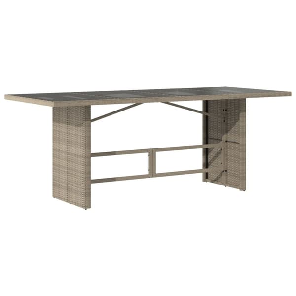 vidaXL havebord med glastop 190x80x74 cm polyrattan lysegrå