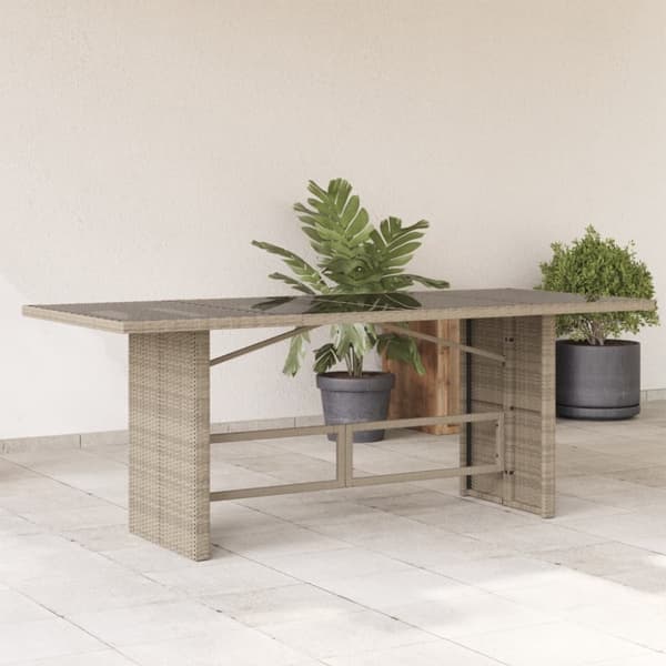 vidaXL havebord med glastop 190x80x74 cm polyrattan lysegrå