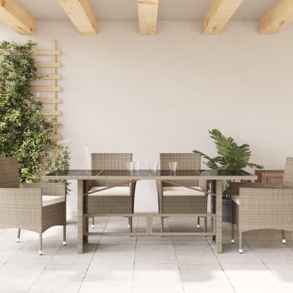 vidaXL havebord med glastop 190x80x74 cm polyrattan lysegrå