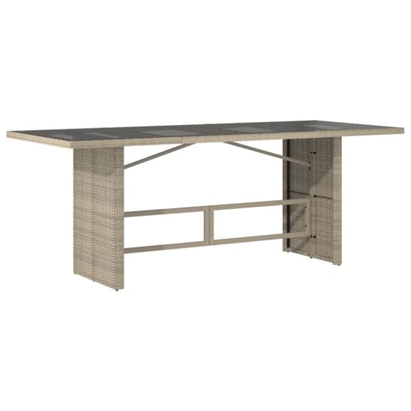 vidaXL havebord med glastop 190x80x74 cm polyrattan lysegrå