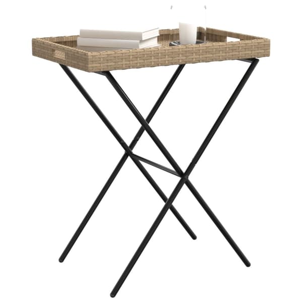 vidaXL Kokoontaittuva tarjotinpöytä beige 65x40x75 cm polyrottinki