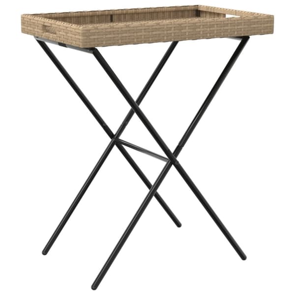 vidaXL Kokoontaittuva tarjotinpöytä beige 65x40x75 cm polyrottinki