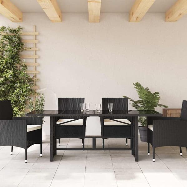 vidaXL havebord med glastop 190x80x74 cm polyrattan sort