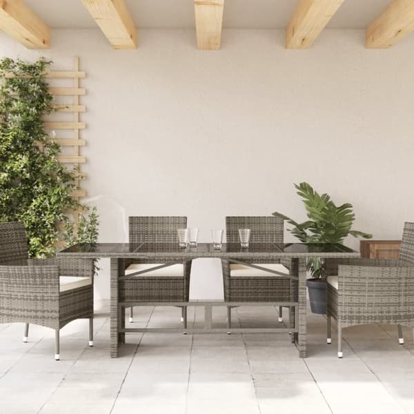 vidaXL havebord med glastop 190x80x74 cm polyrattan grå