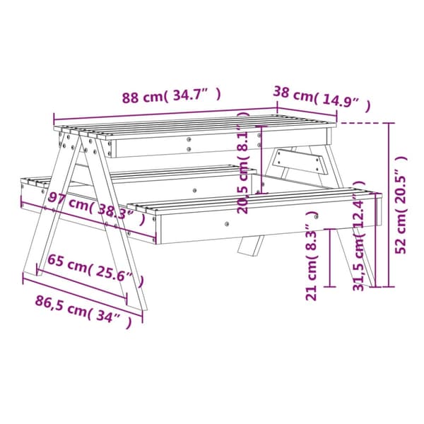 vidaXL Lasten piknikpöytä vahanruskea 88x97x52 cm täysi mänty