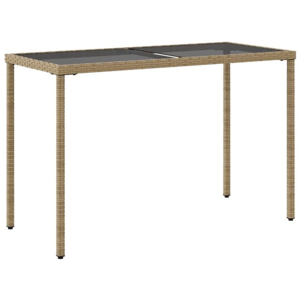 vidaXL Trädgårdsbord med glasskiva beige 115x54x74 cm konstrotting