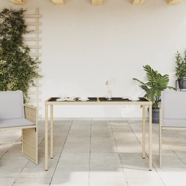 vidaXL Trädgårdsbord med glasskiva beige 115x54x74 cm konstrotting
