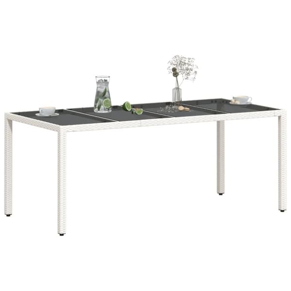 vidaXL havebord med glastop 190x90x75 cm polyrattan hvid