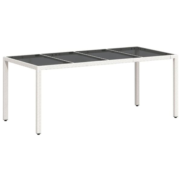 vidaXL havebord med glastop 190x90x75 cm polyrattan hvid