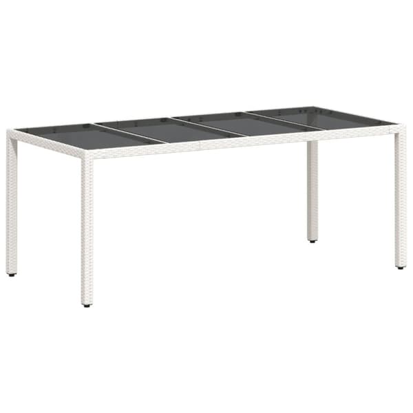 vidaXL havebord med glastop 190x90x75 cm polyrattan hvid