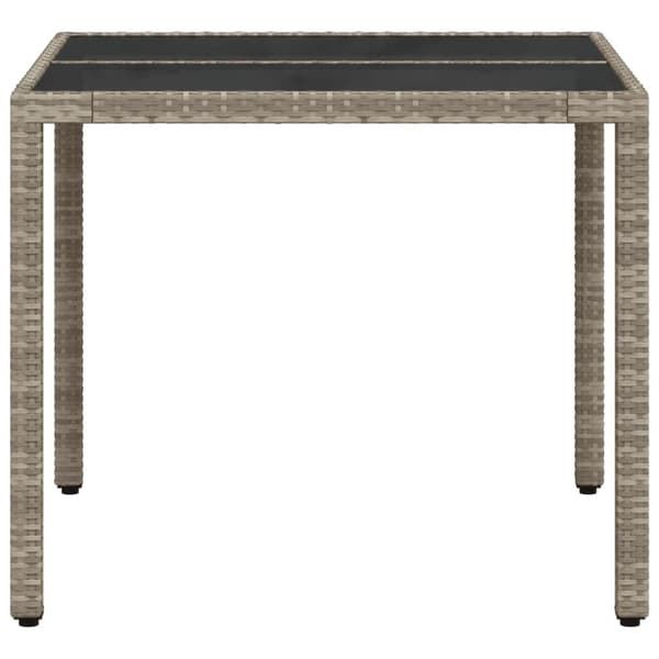vidaXL havebord med glastop 90x90x75 cm polyrattan lysegrå