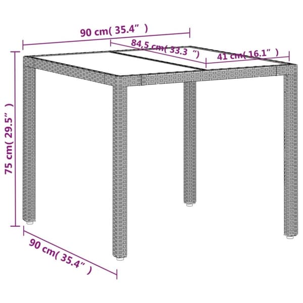 vidaXL havebord med glastop 90x90x75 cm polyrattan lysegrå