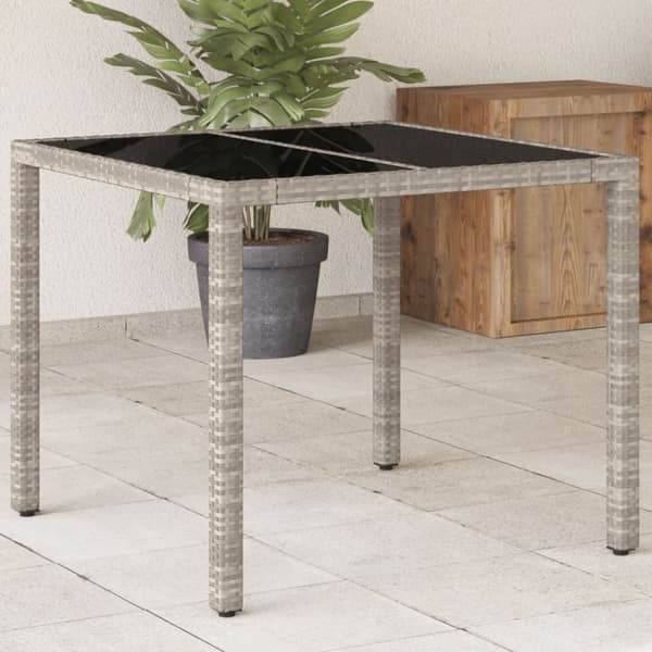 vidaXL havebord med glastop 90x90x75 cm polyrattan lysegrå