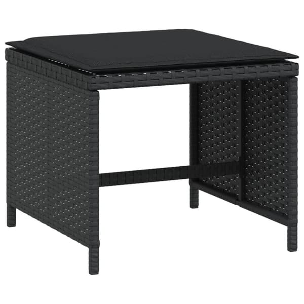 vidaXL Trädgårdspallar med dynor 4 st svart 41x41x36 cm konstrotting