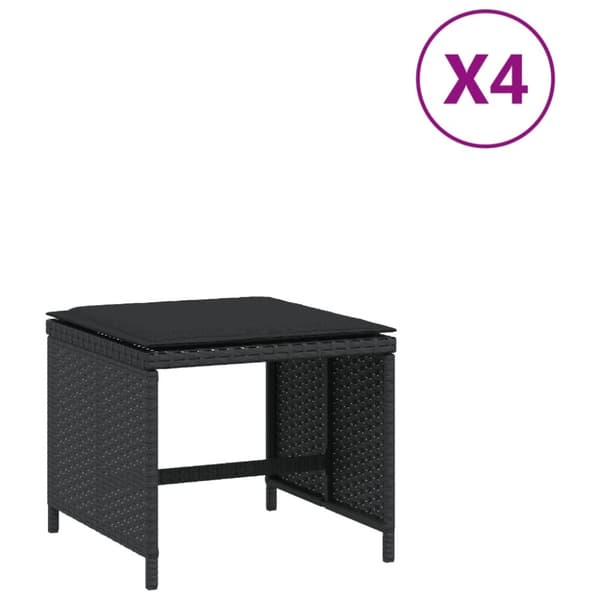 vidaXL Trädgårdspallar med dynor 4 st svart 41x41x36 cm konstrotting