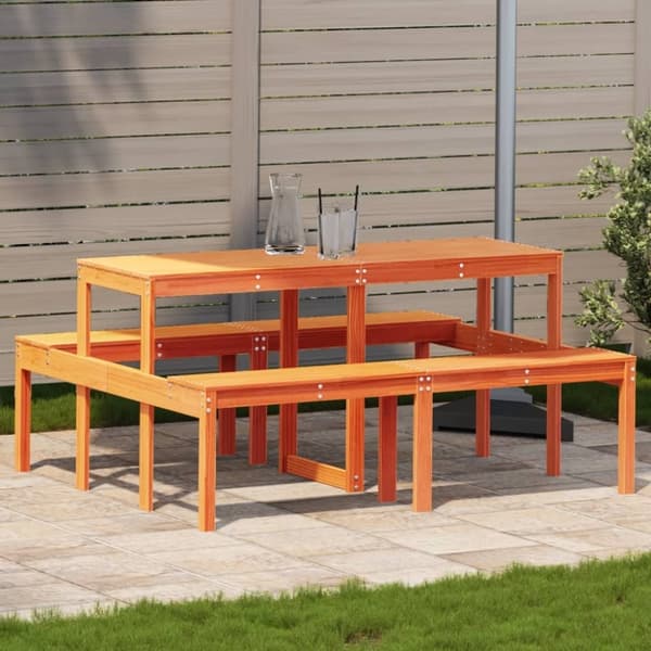 vidaXL picnicbord 160x134x75 cm massivt fyrretræ gyldenbrun