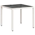 Miniatyrbilde 6 av 11: vidaXL Hagebord med glassplate hvit 90x90x75 cm polyrotting