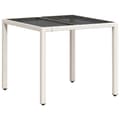Miniatyrbilde 1 av 11: vidaXL Hagebord med glassplate hvit 90x90x75 cm polyrotting