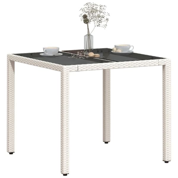 vidaXL havebord med glastop 90x90x75 cm polyrattan hvid