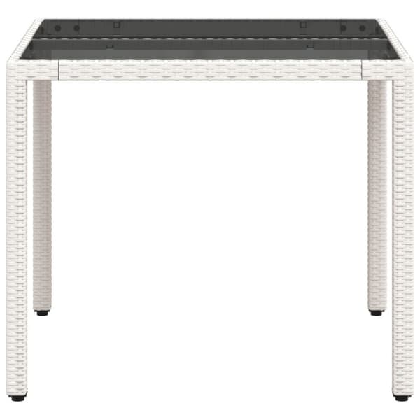 vidaXL havebord med glastop 90x90x75 cm polyrattan hvid