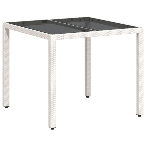 vidaXL havebord med glastop 90x90x75 cm polyrattan hvid