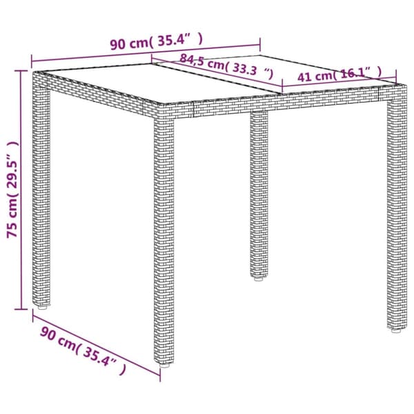 vidaXL havebord med glastop 90x90x75 cm polyrattan hvid