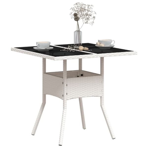 vidaXL havebord med glastop 80x80x75 cm polyrattan hvid